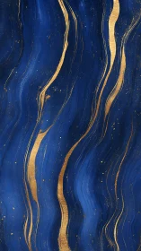 Midnight blue marbled currents with fluid metallic gold veining.