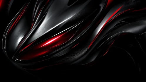 Futuristic Abstract Black and Red Digital Art with Metallic Texture.
