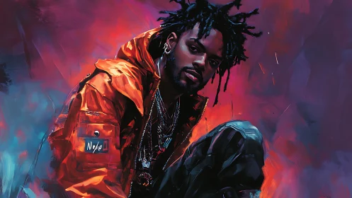 Chromatic street portrait with neon-saturated atmospheric gradients.