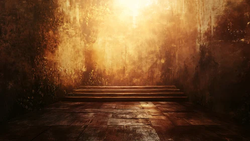 Interior stairway receding toward intense diffuse backlight