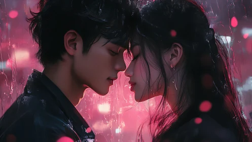 Cybernetic Intimacy: Neon-Suffused Portrait Study in Dimensional Space.