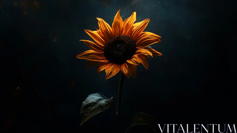 Golden sunflower glows gently against a deep twilight sky