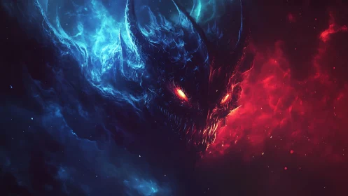 Infernal nebula fiend emerging from split fire and frost.