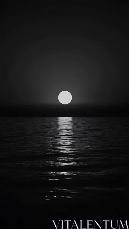Silent monochrome moonrise washes silver light over water