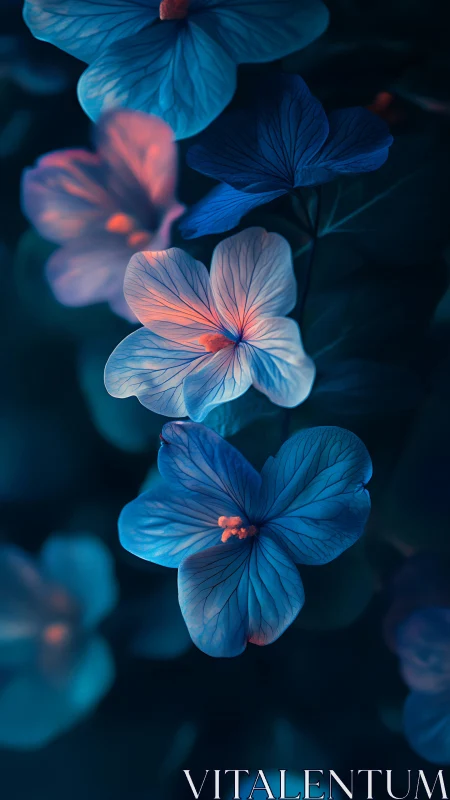 Luminescent flowers with gradient coloration against dark background.