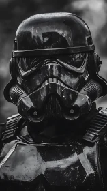 Midnight armored sentinel studies the storm of distant stars