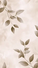 Sepia botanical leaf branches on soft gradient backdrop.