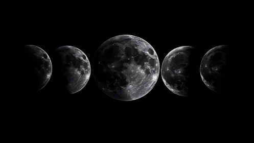 Photorealistic lunar phases alignment in minimalist void.