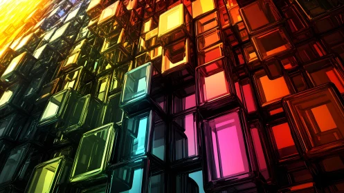 Vibrant glass cubes abstract background in 3D geometric style.