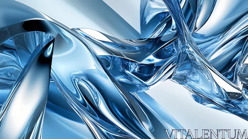 Abstract Metallic Blue Swirl with Futuristic 3D Design Elements.