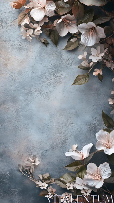 Botanical Arrangement on Distressed Slate Surface with Soft Pastels