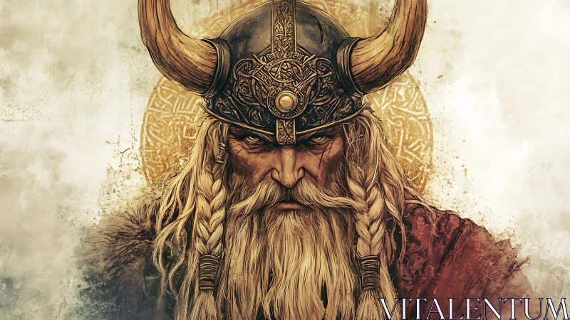 Storm-eyed Viking warlord gazes forward with fierce resolve
