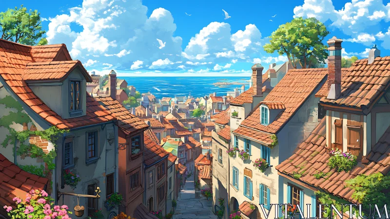 Sunlit seaside hill town where cozy rooftops meet daydreams.