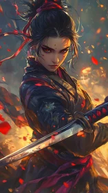 Dynamic samurai warrior rendered with high contrast lighting and bokeh