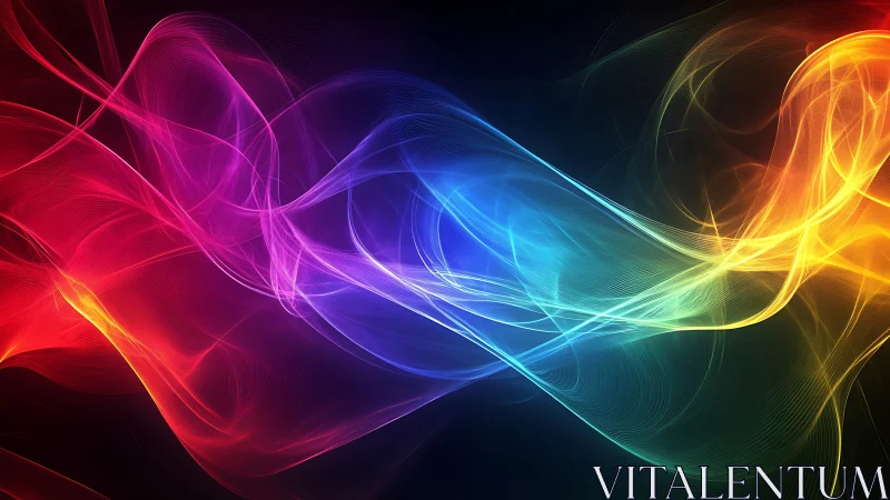 Color spectrum energy waves curve across dark digital field