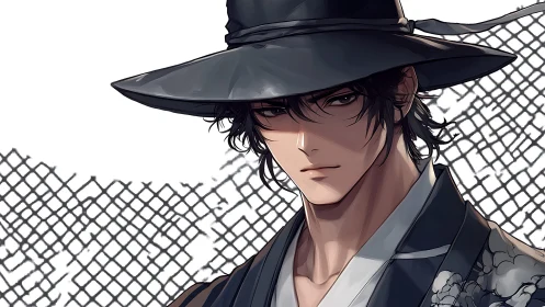 Mysterious wanderer in a wide-brimmed hat and soft shadows.