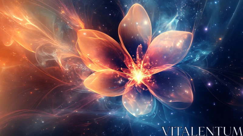 Glowing cosmic flower unfolding softly in a dreamy night sky.