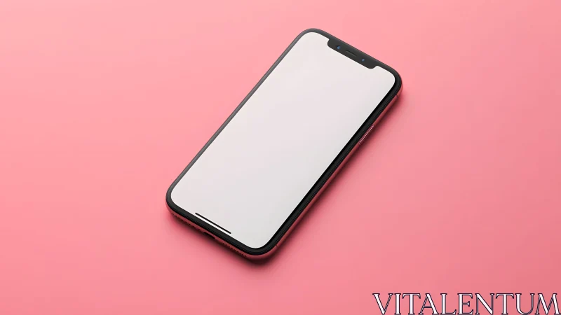Modern smartphone with blank screen on pink background, minimal style.