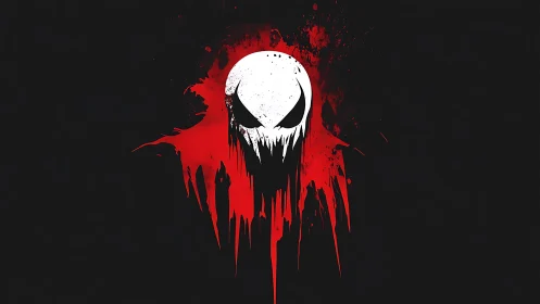 Central white mask silhouette emerges from red paint drips