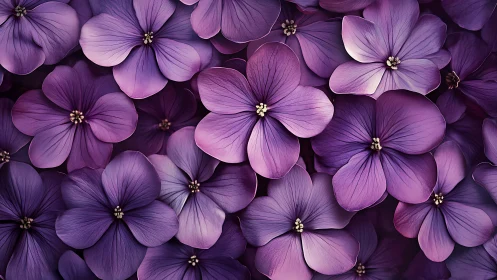 Dense Floral Cluster: Five-Petaled Purple Flowers with Golden Stamen Details