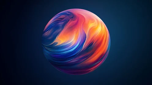 Spherical gradient orb with fluid multicolor streak topology rendered