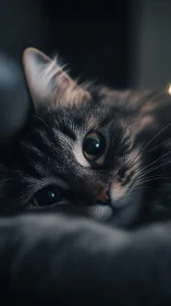 Close-up Portrait of Tabby Cat with Intense Green Eyes
