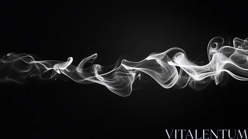 White smoke plume twists horizontally over deep black background