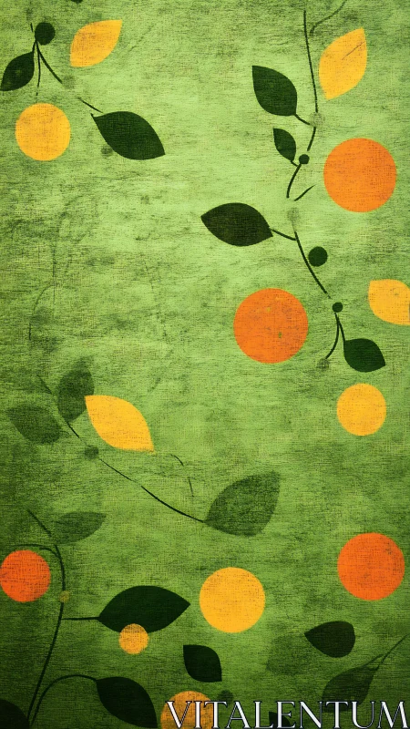 Textured botanical abstraction with citrus-inspired forms.