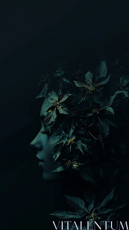 Mystical forest muse in shadows with softly glowing leaves.