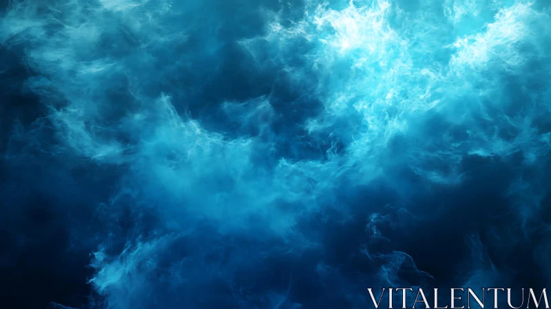 Vivid Blue Abstract Cloudscape with Ethereal Mist Texture.