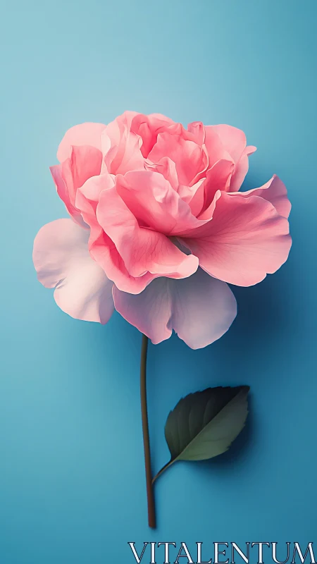 Pink peony bloom rendered with volumetric petal geometry against blue gradient background