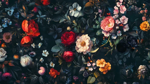 Lush garden romance blooms across a moody midnight canvas