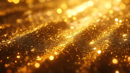 Shimmering Gold Glitter Texture in Warm Abstract Light Bokeh.