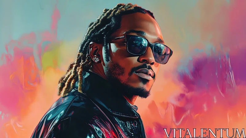 Stylized portrait of cool man wearing sunglasses and jacket