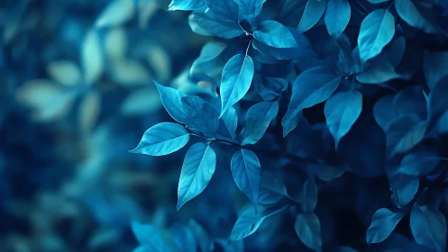 Moonlit blue leaves drifting through a quiet forest dream.