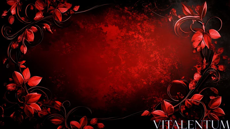 Crimson Floral Border on Dark Textured Background.