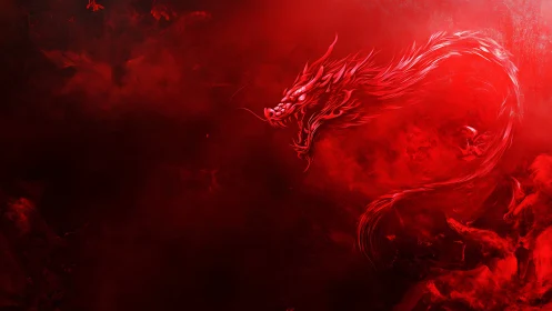 Serpentine red dragon rendered in dynamic, high-contrast vapor