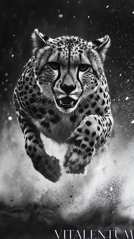 Cheetah Charging Through Snow in High-Speed Motion.