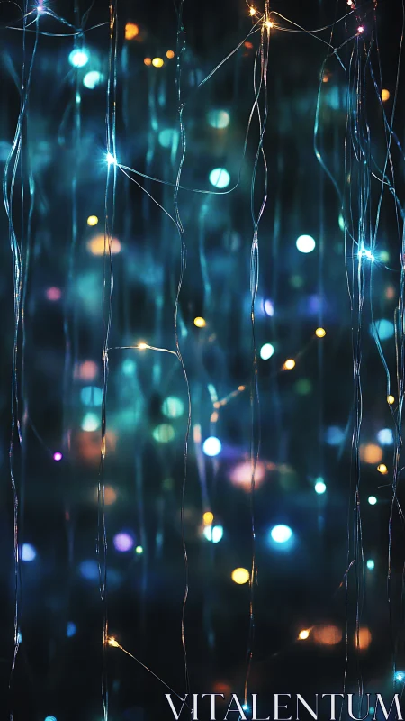 Vertical strands of defocused multicolor point light sources.