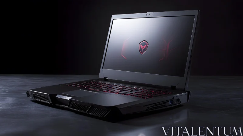 Powerful gaming laptop with red backlit keyboard, modern design.