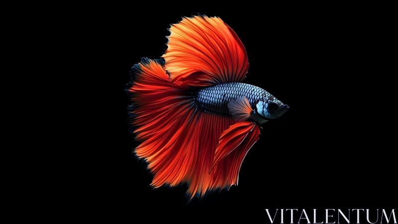 Striking Betta Fish with Vibrant Orange Fins on Black Background.