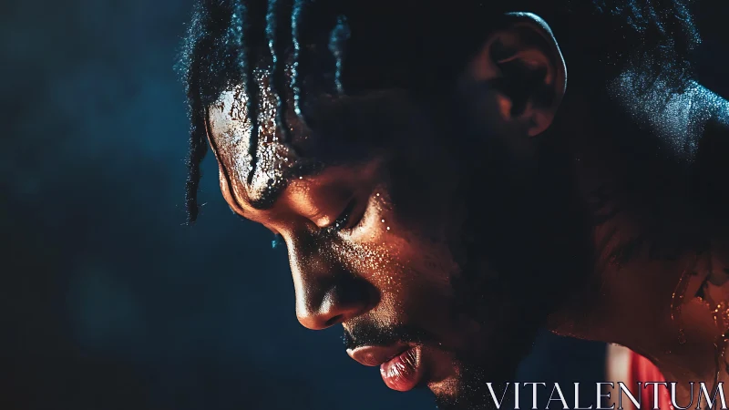 Sweat and focus glow on a determined athlete in motion.