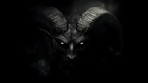 Horned shadow king with molten eyes in midnight void.