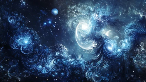 Cosmic vortex panorama in luminous digital painting composition.
