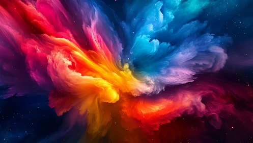 Exploding cosmic nebula radiates vibrant rainbow colors