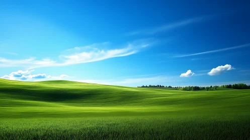 Endless green waves under a spotless blue summer sky.