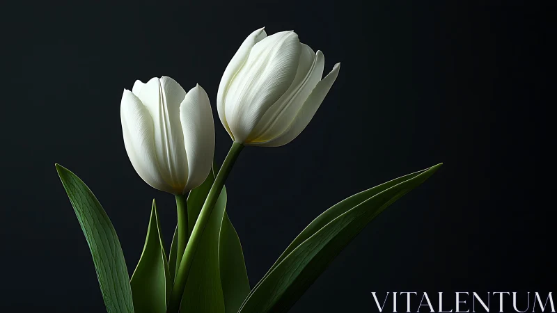 Pearl-Petaled Tulips Rise Against Obsidian Depths.