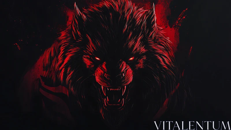 Snarling demonic wolf erupts from blood red darkness