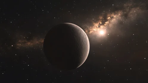 Rocky planet in silhouette orbits bright star in dense galaxy