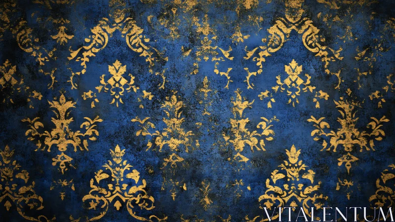 Elegant blue and gold damask pattern with vintage charm.